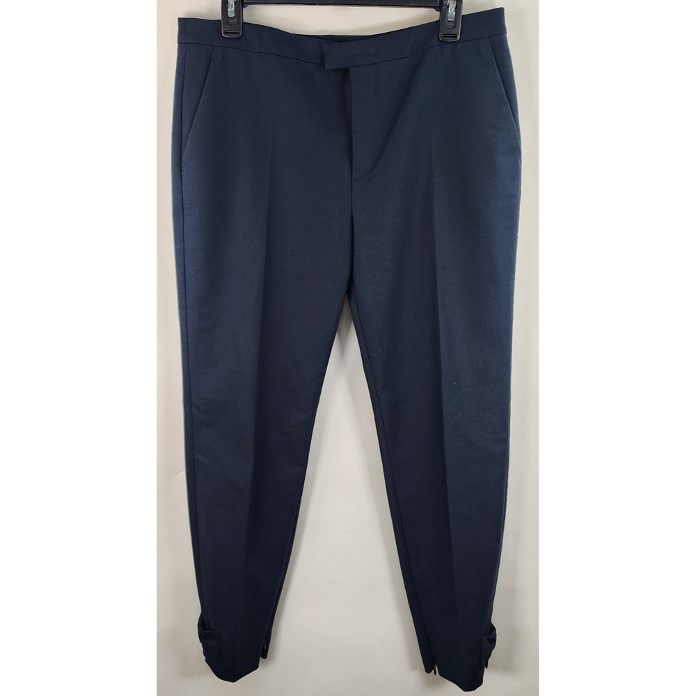 RED Valentino Bow Hem Pants Trousers Women's 10 Navy Mid-Rise Quiet Luxury